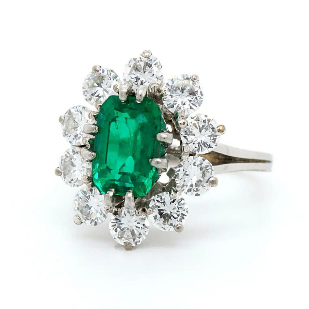 1.88ct Colombian Emerald and Diamond Cluster Ring