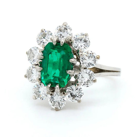 1.88ct Colombian Emerald and Diamond Cluster Ring