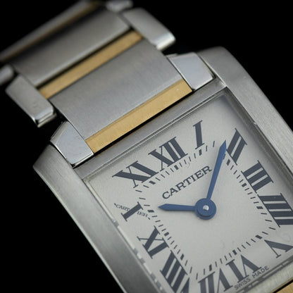 Vintage Ladies Cartier Tank Francaise 2384 Steel and Gold Quartz Watch with Box and Papers and Cartier Warranty, Circa 1999