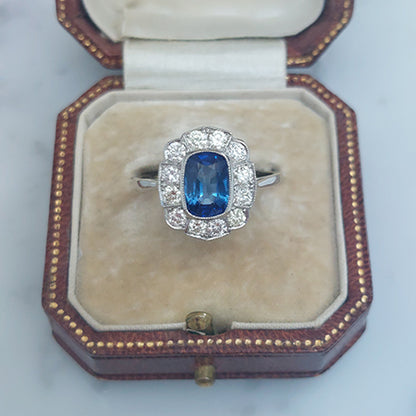 Modern 1.70ct Sapphire and Diamond Floral Cluster Ring in Platinum