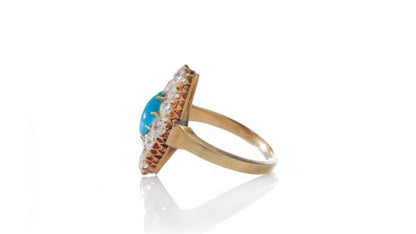 Antique Victorian Turquoise and Old Cut Diamond Cluster Ring, 15ct yellow gold, 19th century Circa 1870s