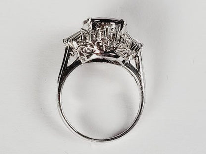 Vintage French 5ct Rubellite and Baguette Diamond Cluster Dress Ring in Platinum