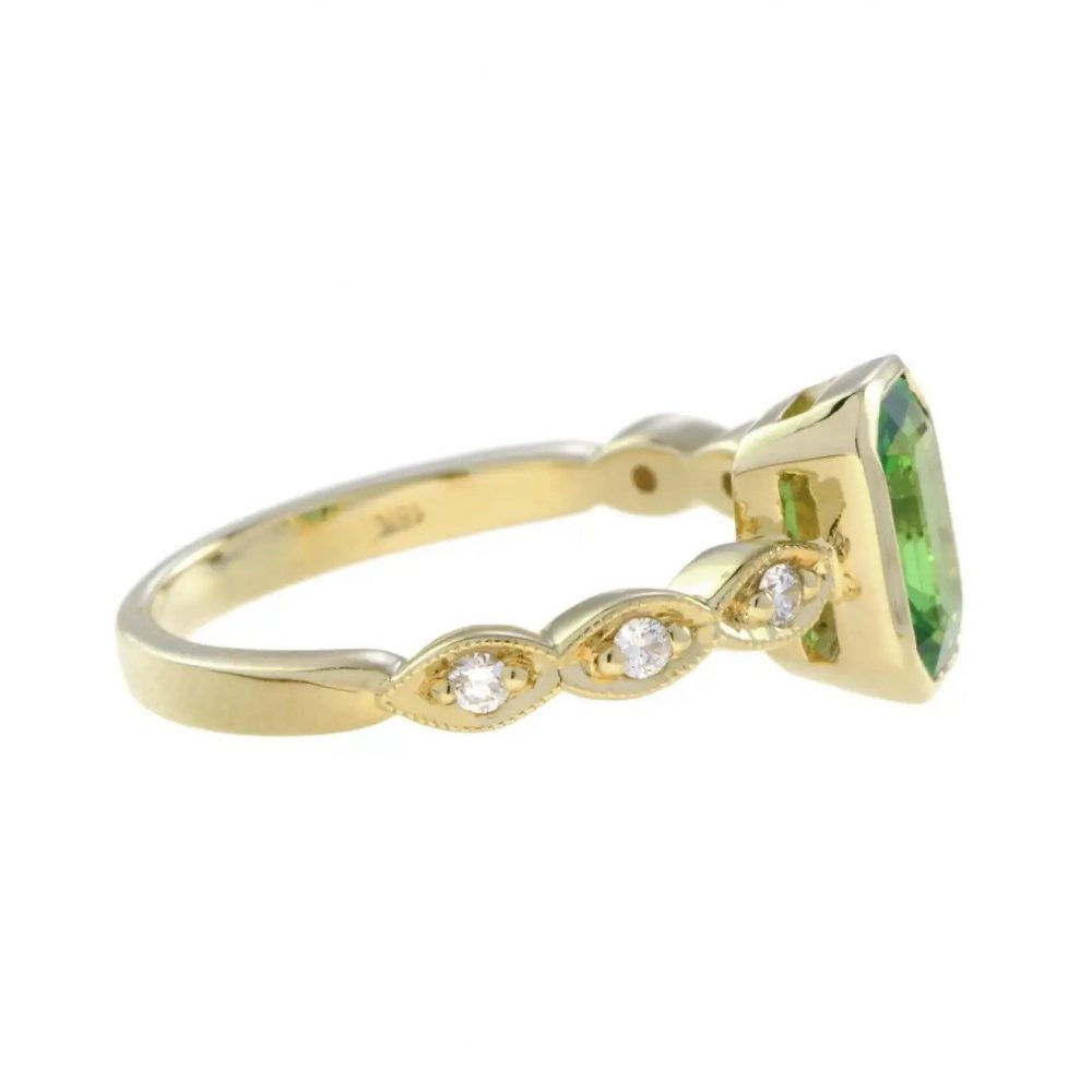 1.09ct Emerald Cut Green Tsavorite Garnet and Diamond Engagement Ring