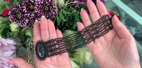 Antique Georgian Berlin Iron Work Bracelet, rare 19th century Berlin cast iron work bracelet with central knight cameo panel. Circa 1820