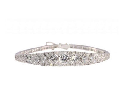 Art Deco Diamond and Platinum Bangle Bracelet, 6 carats