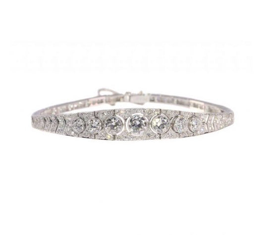 Art Deco Diamond and Platinum Bangle Bracelet, 6 carats