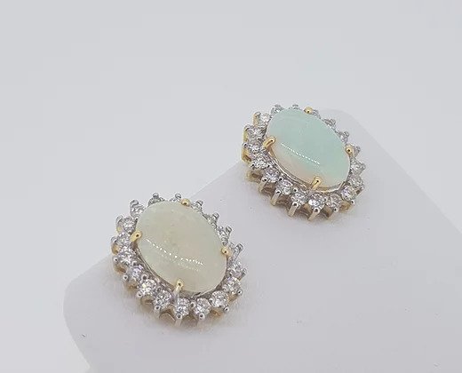 4ct Opal and Diamond Oval Cluster Stud Earrings, in 18ct gold