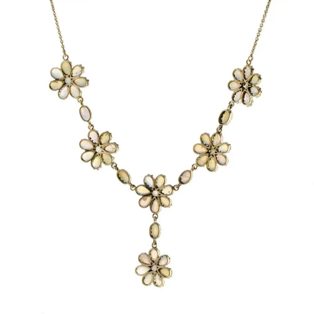 Opal Floral Cluster Necklace, 5.97 carats