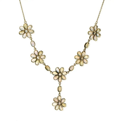 Opal Floral Cluster Necklace, 5.97 carats