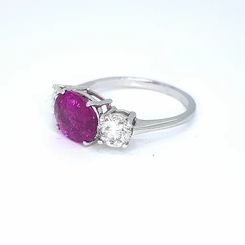 2.30ct Pink Sapphire and Diamond Three Stone Ring in 18ct White Gold