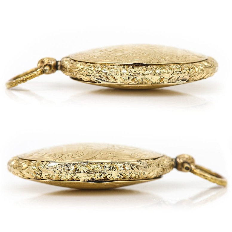 Antique Victorian Large Oval Gold Engraved Double Sided Locket Pendant