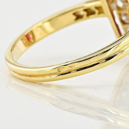 Edwardian Antique Natural No Heat Ruby and Old Mine Cut Diamond Two Stone Cluster Plaque Ring in Platinum and 18ct Yellow Gold