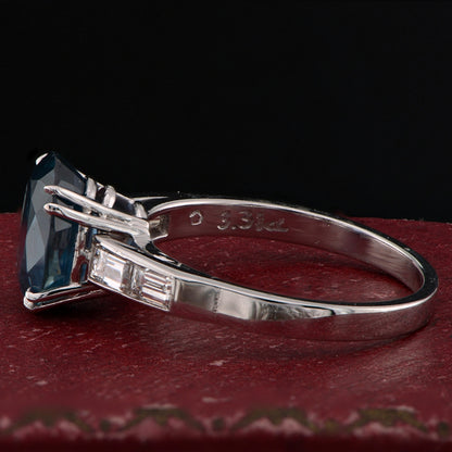 Certified 3.31ct Natural No Heat Sapphire Solitaire Engagement Ring with Baguette Diamond Shoulders