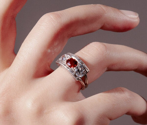 Art Deco 1.55ct Natural Burma Ruby and Diamond Ring in Platinum