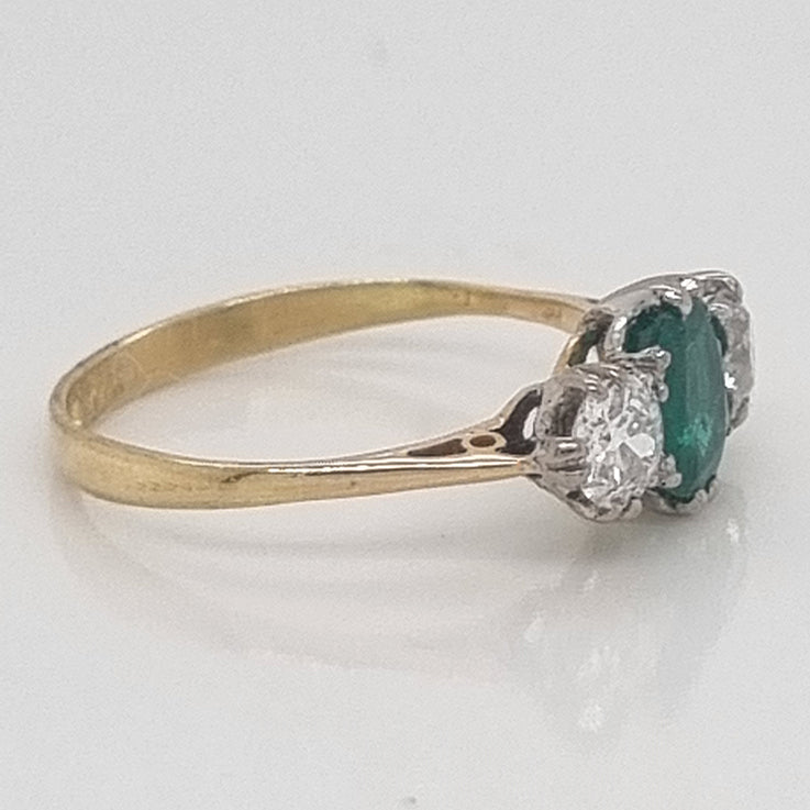 0.75ct Emerald and Diamond Trilogy Ring