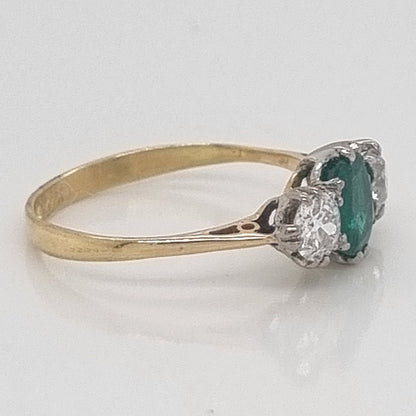 0.75ct Emerald and Diamond Trilogy Ring