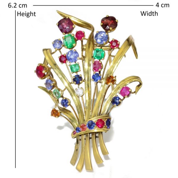 Vintage French Tutti Frutti Multi Gem Spray Brooch in 18ct Yellow Gold