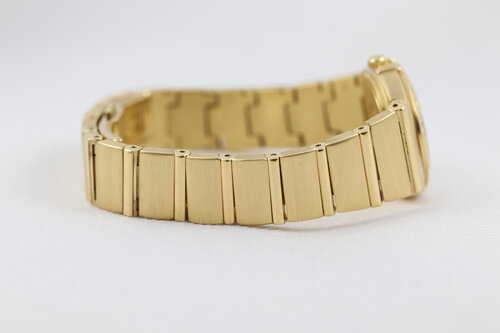 Omega Constellation Double Eagle 18ct Yellow Gold Ladies 25mm Quartz Watch, 11897500, diamond bezel and hour markers, mother of pearl dial, 18ct Gold bracelet strap with a double-fold hidden clasp, original Omega box and papers.