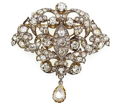 Antique Georgian Old Cut Diamond Brooch, 7.00 carats, Silver and Gold