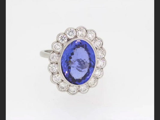 Tanzanite and Diamond Cluster Ring, gemstones totaling 9.01 carats