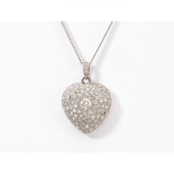 Pave set Diamond Heart Pendant in Platinum, 1.07 carats