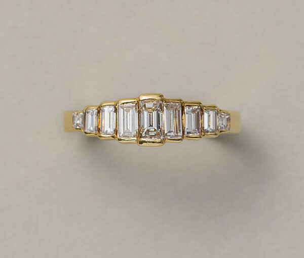 French 1.15ct Baguette Cut Diamond Nine Stone Ring in 18ct Yellow Gold
