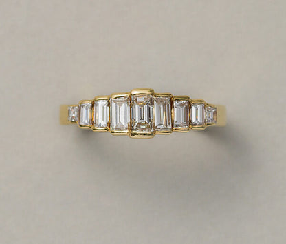French 1.15ct Baguette Cut Diamond Nine Stone Ring in 18ct Yellow Gold