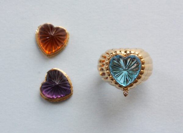 Heart Shaped Interchangeable Ring with Citrine, Amethyst and Blue Topaz