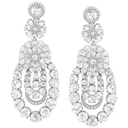 Rose Cut Diamond Chandelier Earrings, 10.64 carat total, 18ct White Gold