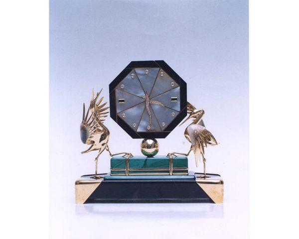 Fine 18ct Gold and Diamond Set Crane Clock