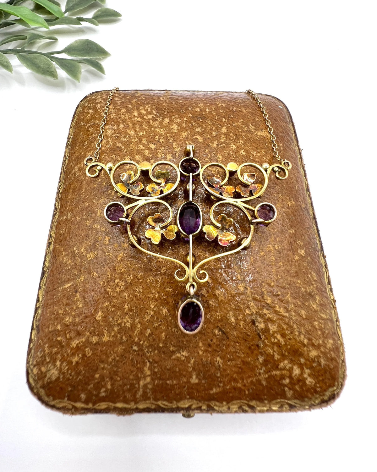 Antique 9 Carat Rose Gold Amethyst and Seed Pearl Pendant Necklace
