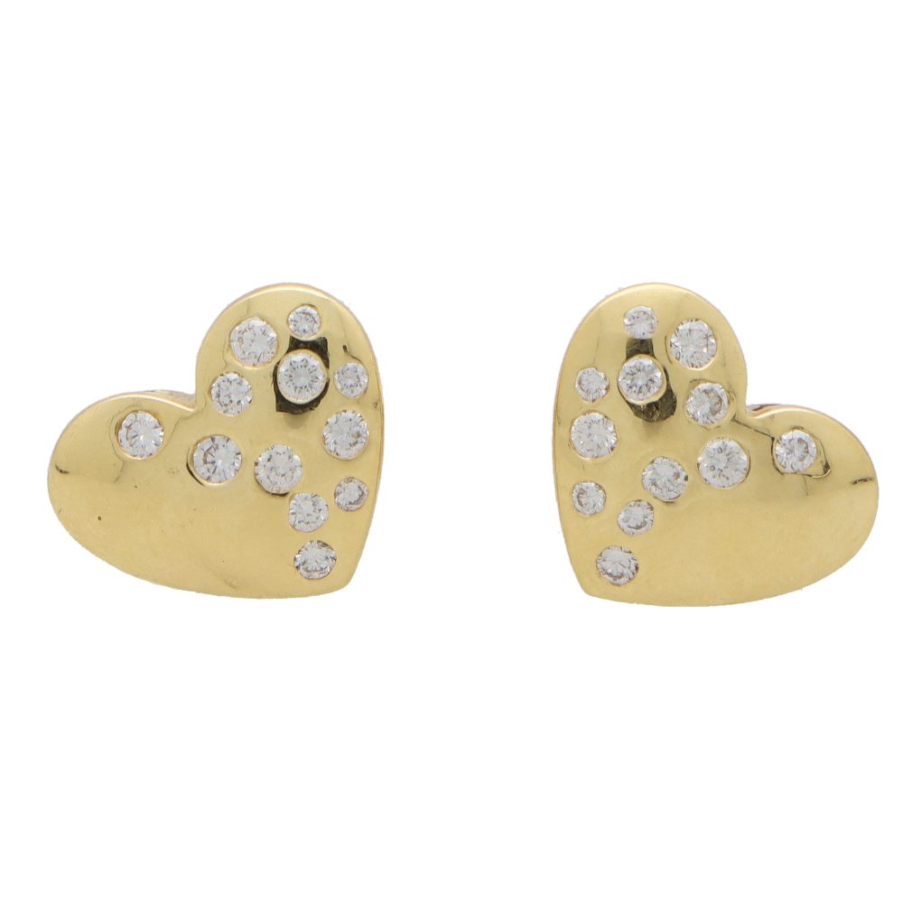 Contemporary Gold and Diamond Heart Earrings