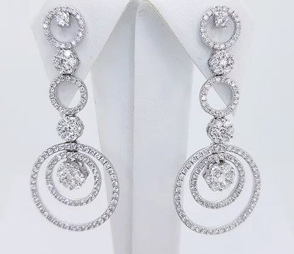 Contemporary 3ct Diamond Circular Drop Earrings, comprising of diamond set circles and clusters, 3.00 carat total, in 18ct white gold.