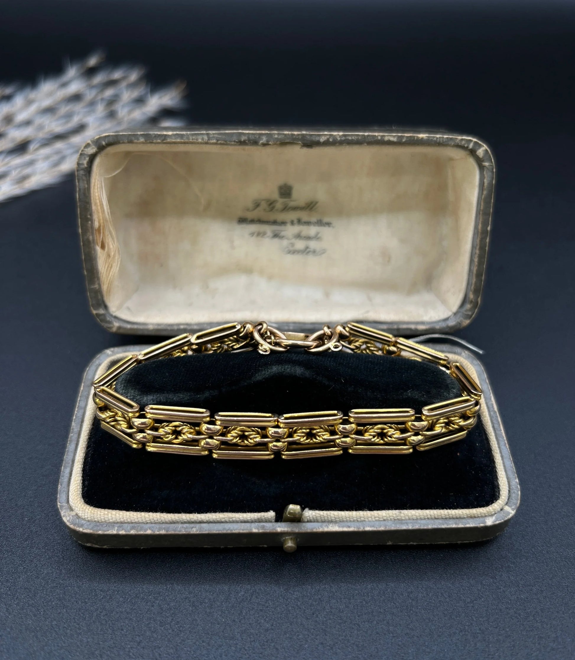 Edwardian Antique 15ct Gold Gate Bracelet with Lovers Knot Heart Padlock