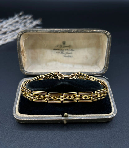 Edwardian Antique 15ct Gold Gate Bracelet with Lovers Knot Heart Padlock