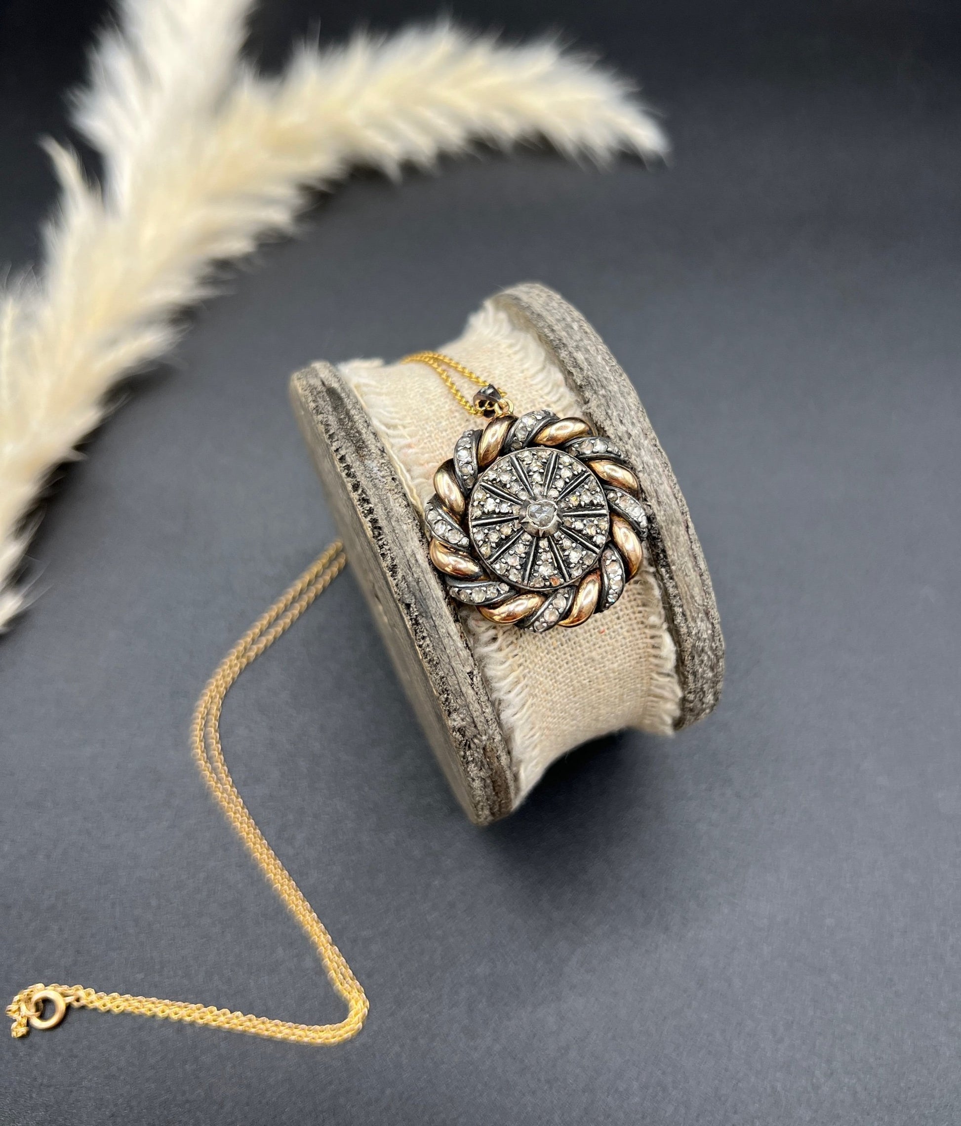 Victorian 18 Carat Yellow Gold and Platinum Diamond Catherine Wheel Pendant