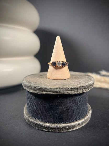 Antique 18ct Rose Gold, Victorian Sapphire & Diamond Three Stone Gypsy Ring