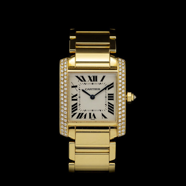 Cartier Tank Francaise 1821 Midsize Yellow Gold Watch Diamonds
