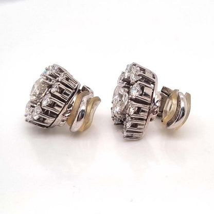 Vintage Pear Cut Diamond Cluster Clip On Earrings, 3.5 carat total