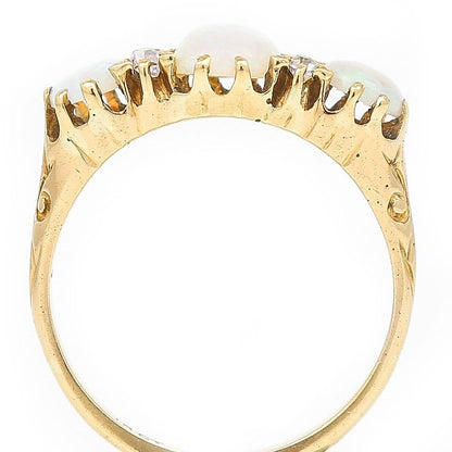 Antique Three Stone Opal Ring with Diamonds