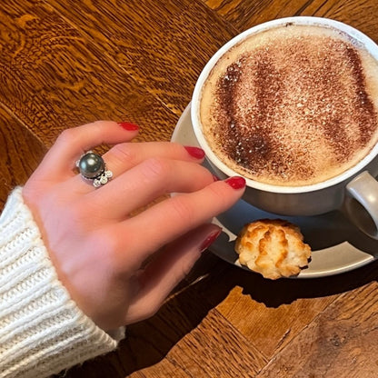 Tahitian Pearl and Diamond Cocktail Ring, 0.60 carat total