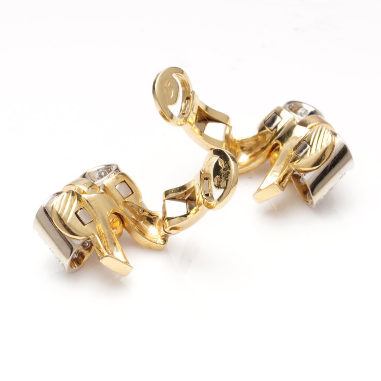 Vintage Pomellato Italian 1.08ct Diamond Bow Shaped Clip On Earrings in 18ct Yellow Gold