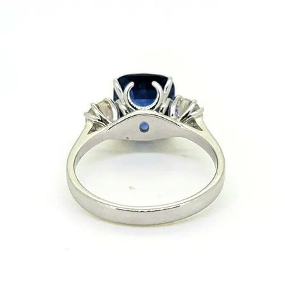 3.53ct Cushion Cut Sapphire and Diamond Three Stone Engagement Ring