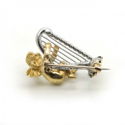 Gold Cherub and Harp Brooch