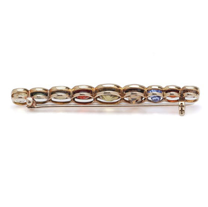 Vintage Multi Gemstone Bar Brooch in 18ct Yellow Gold
