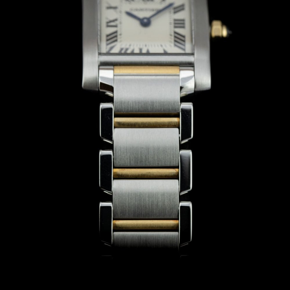 Vintage Ladies Cartier Tank Francaise 2384 Steel and Gold Quartz Watch with Box and Papers and Cartier Warranty, Circa 1999