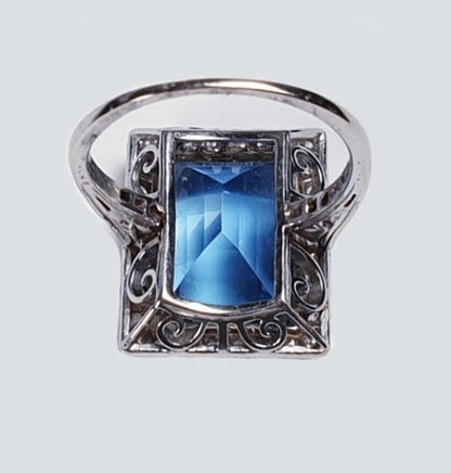 Art Deco 7ct Santa Maria Aquamarine and Diamond Cluster Dress Ring in Platinum