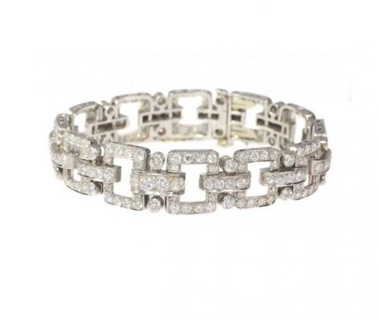 Vintage Art Deco Style Diamond Bracelet in Platinum, 10 carat total