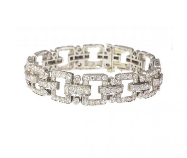 Vintage Art Deco Style Diamond Bracelet in Platinum, 10 carat total