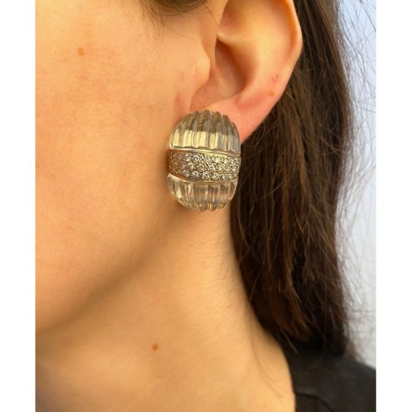 Carved Rock Crystal and Diamond Earrings by Maz